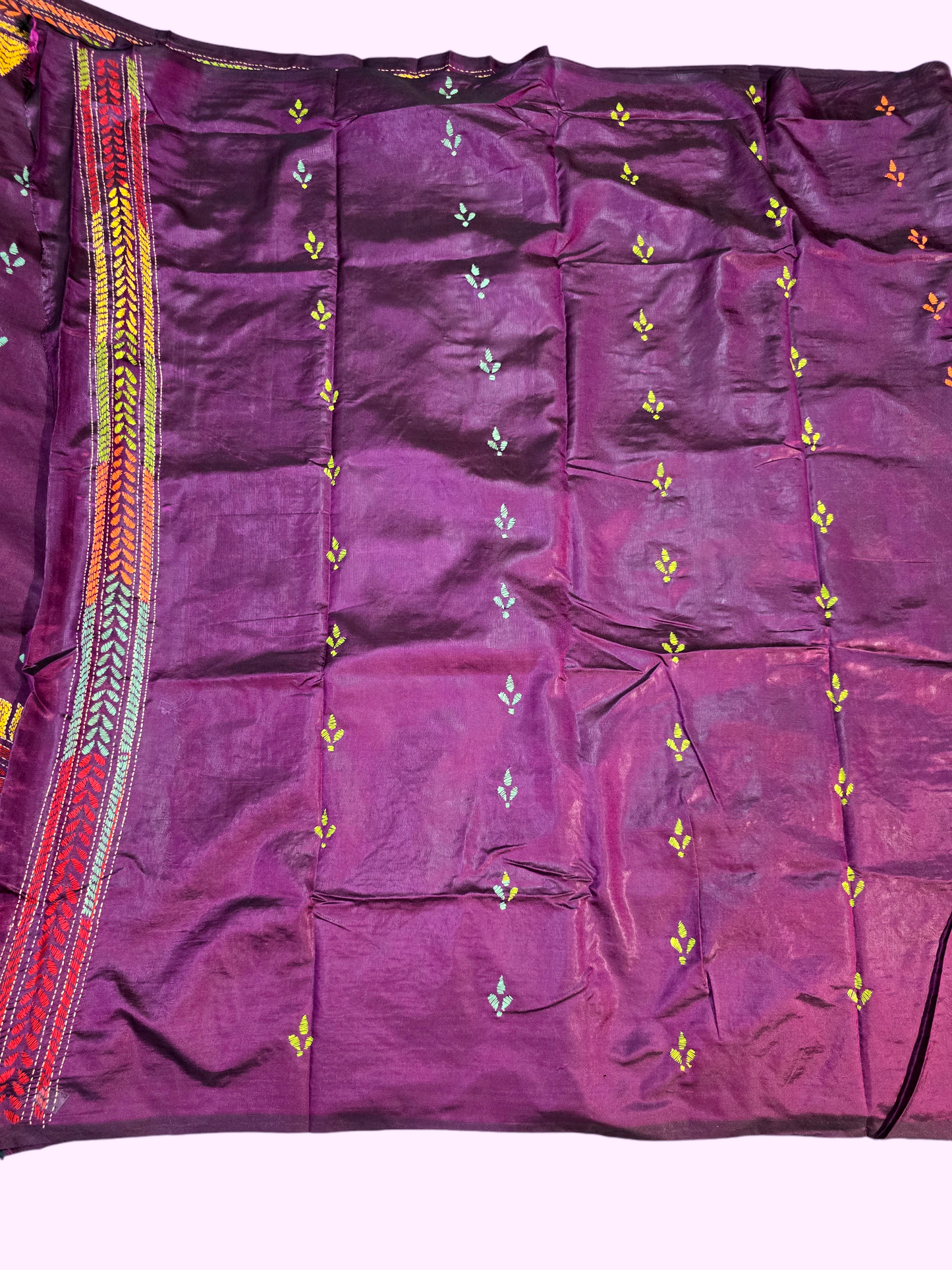 Purple kantha work silk saree  from bengal handloom