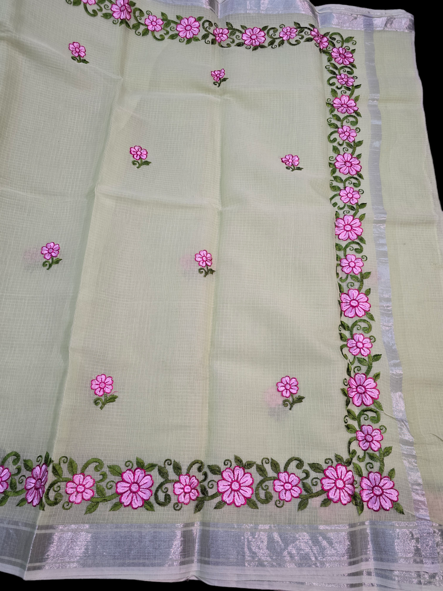 Green kota cotton embroidary saree