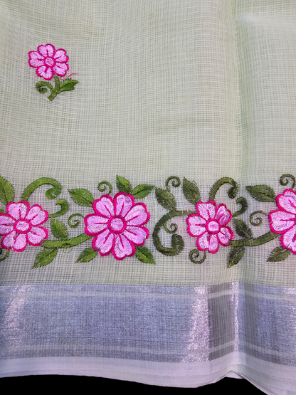  kota cotton embroidary saree with silver zari border Media 5 of 5