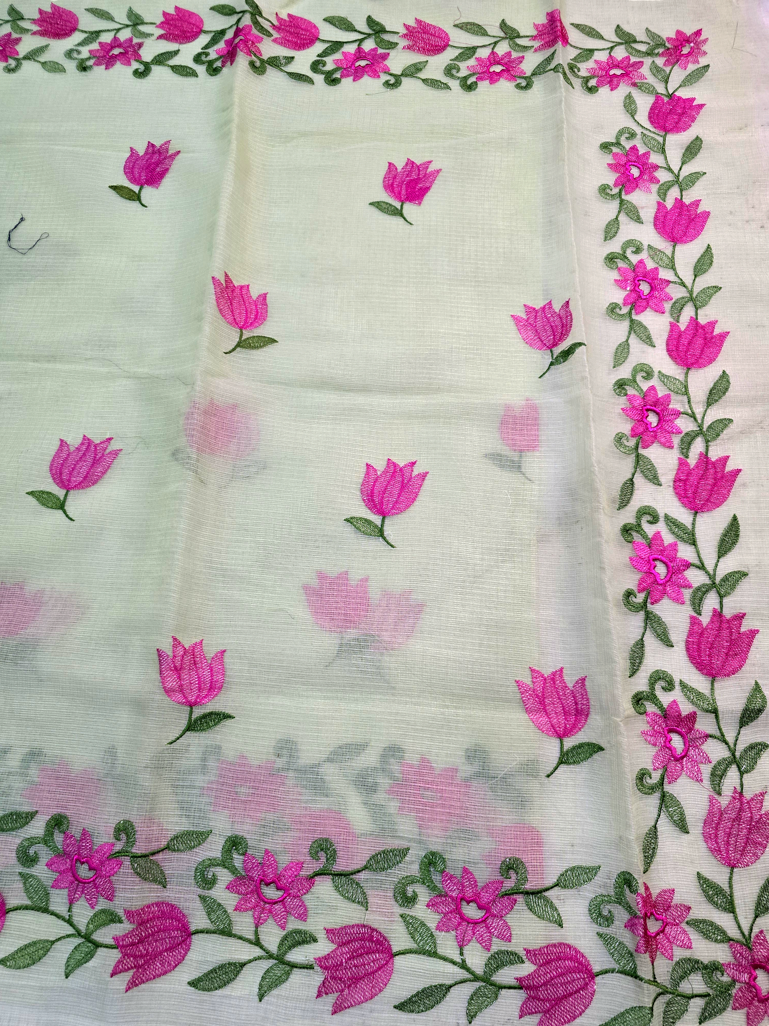  Green Kota Cotton Embroidery Saree for summer