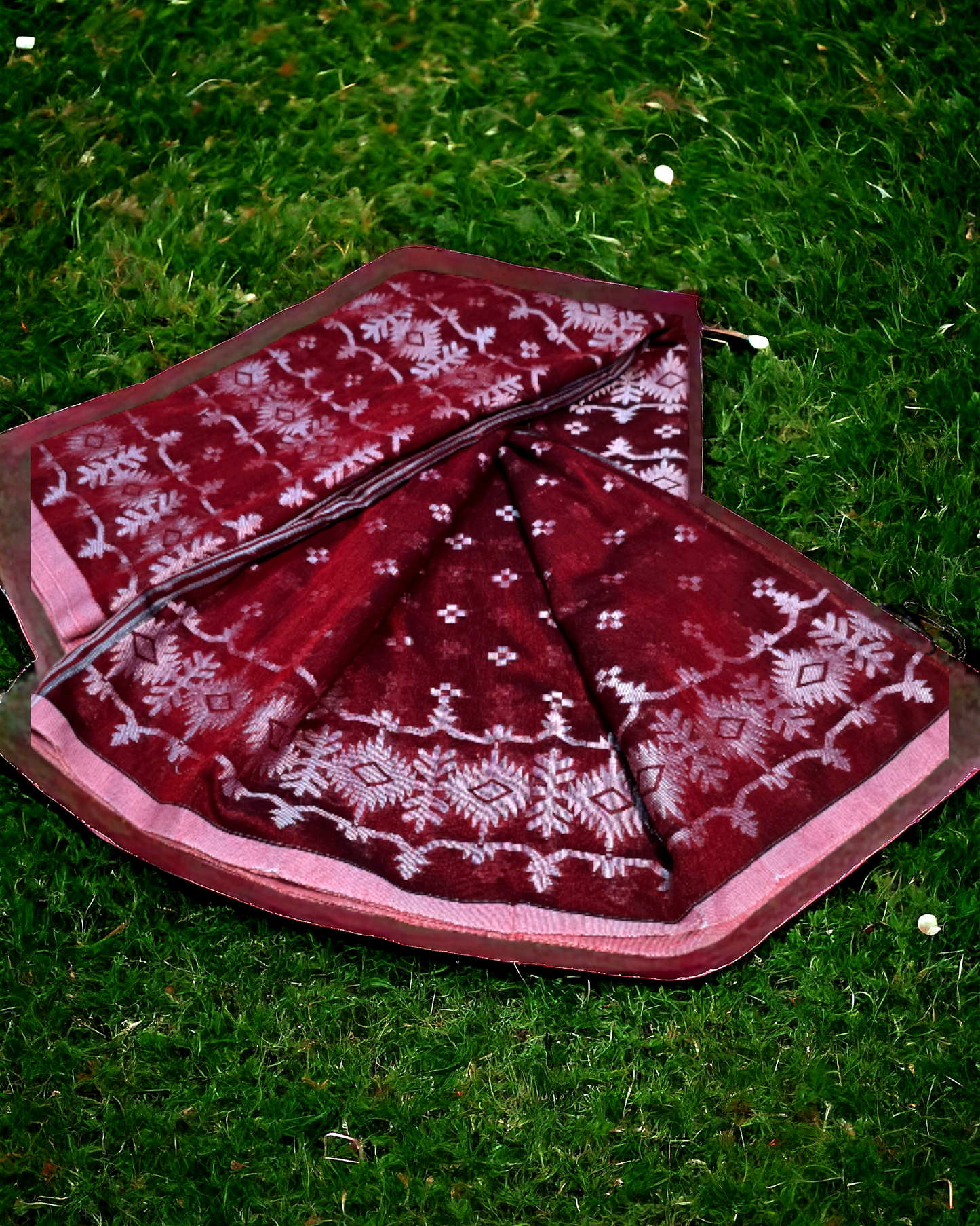 Maroon khadi saree with jamdani weaving