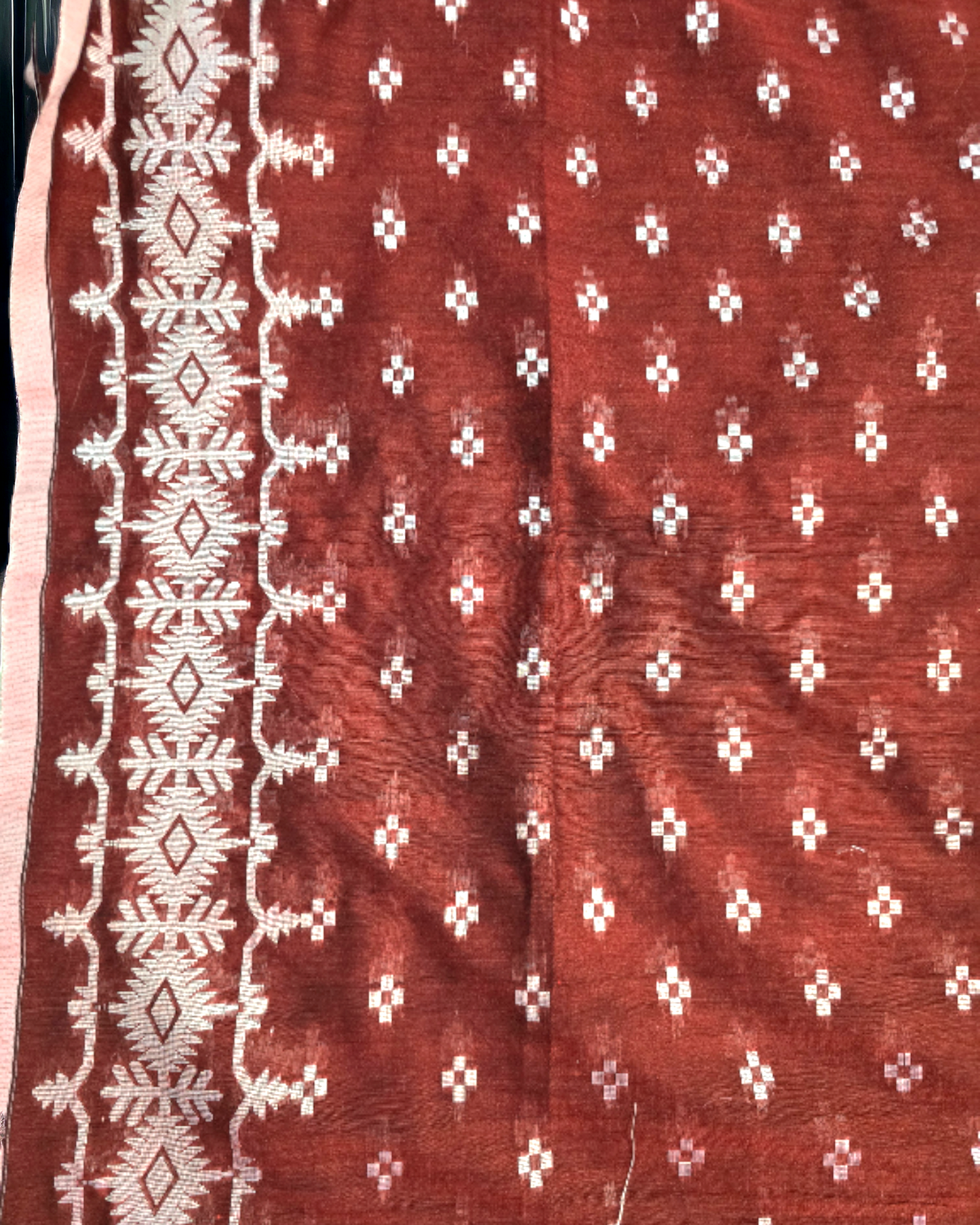 Maroon khadi saree with jamdani weaving