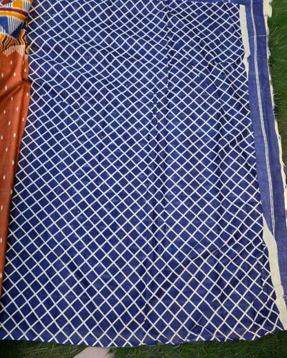 Peach and blue soft cotton printed saree