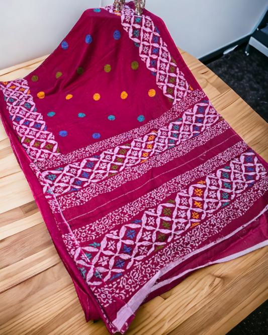 Pink soft cotton printed saree