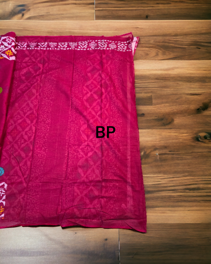 Pink soft cotton printed saree