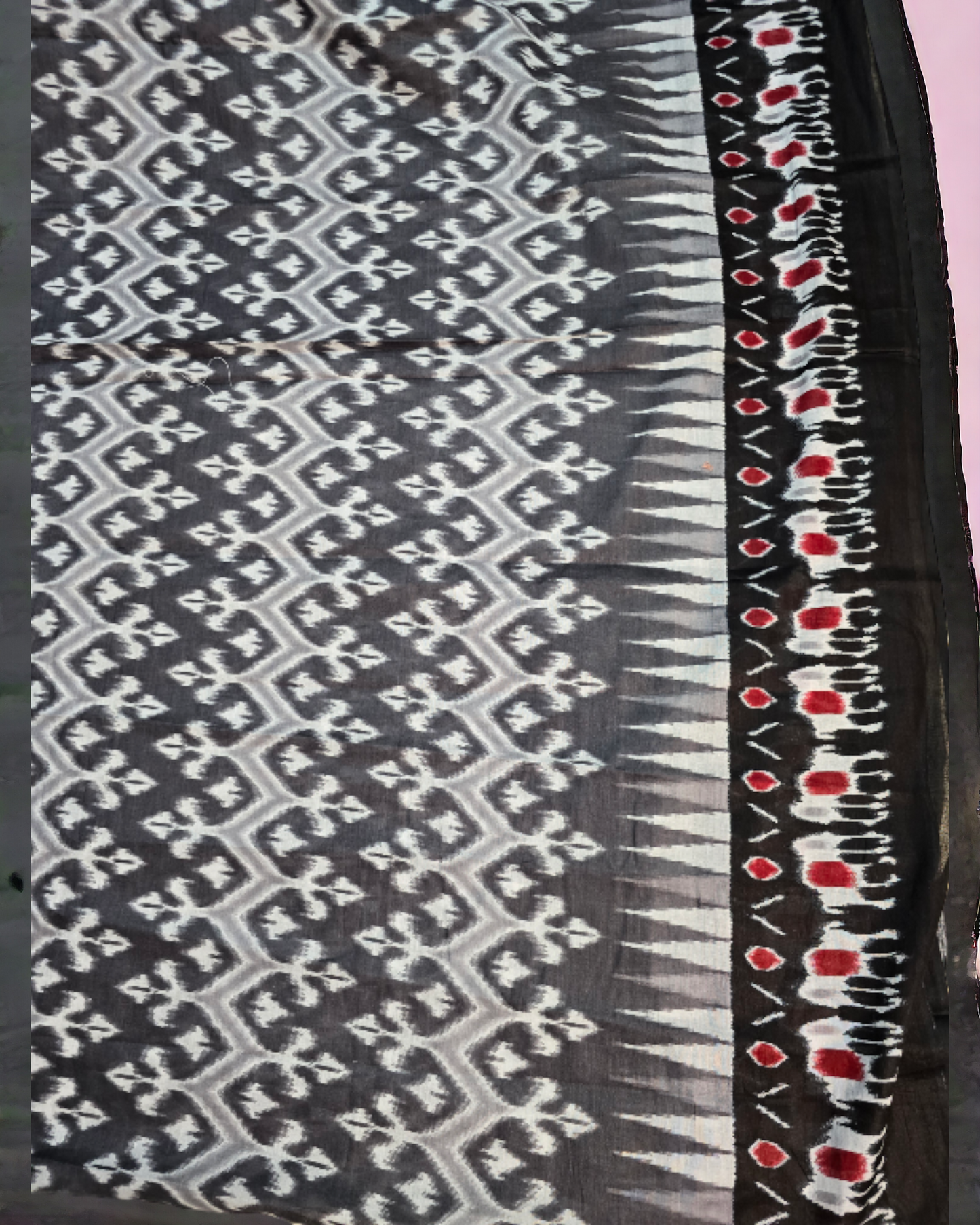 Black and white soft cotton ikkat print saree