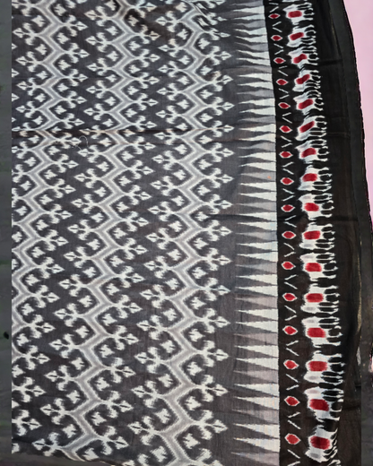 Black and white soft cotton ikkat print saree