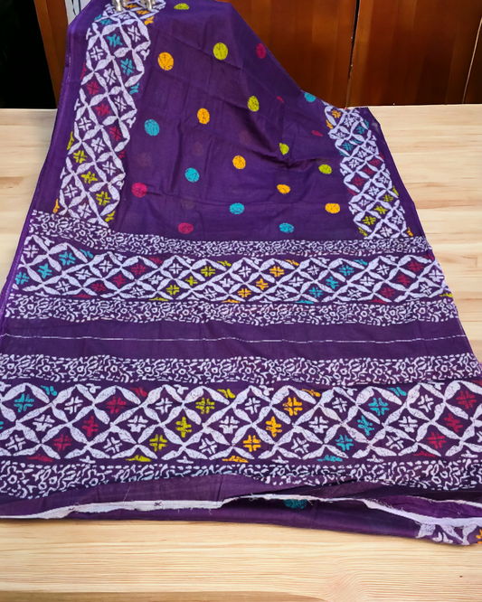 Purple soft cotton printed saree