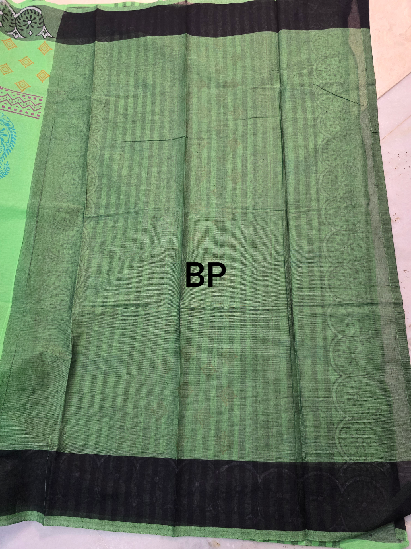 Green colour block printed mangalagiri cotton saree