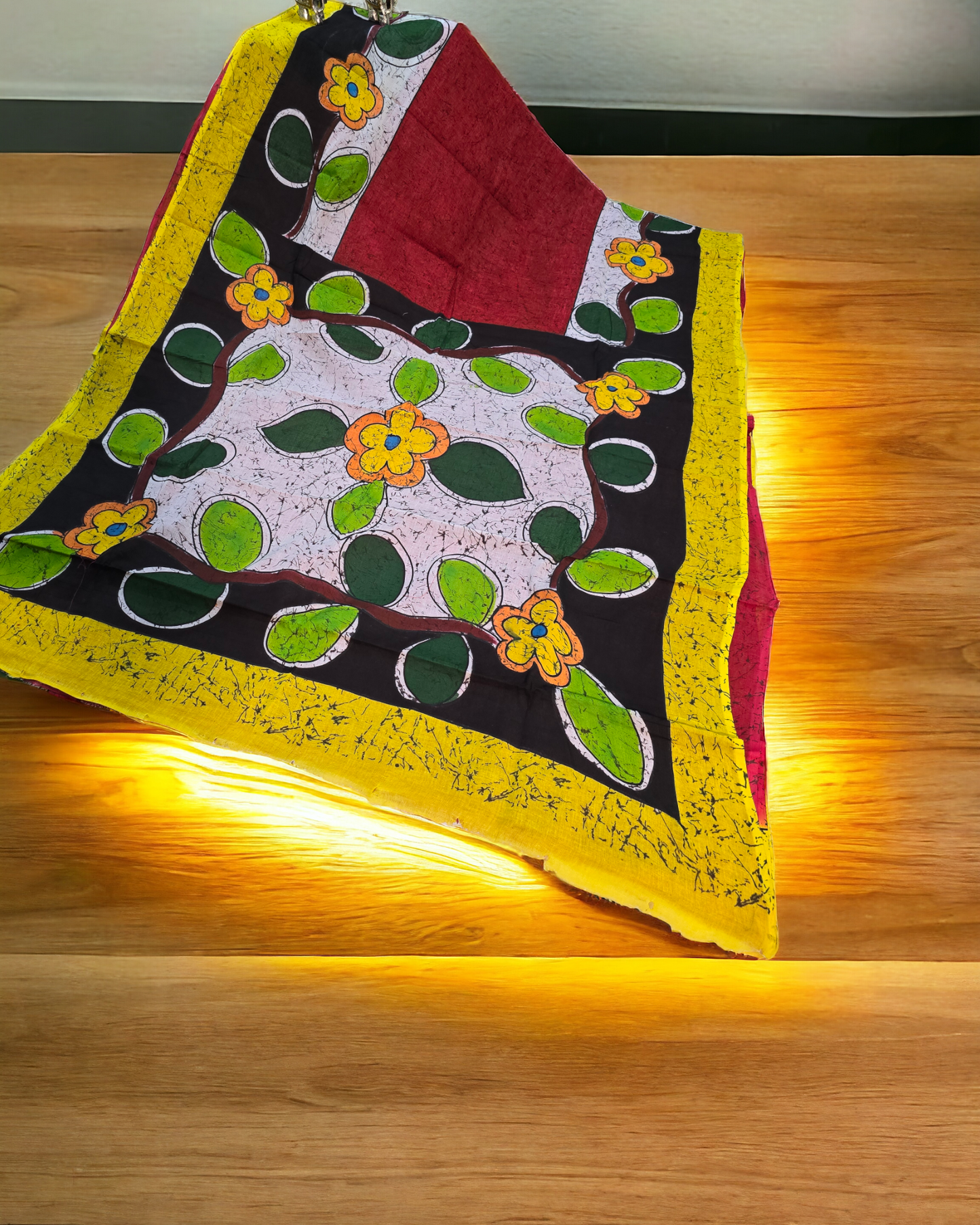 Red colour hand painted batik mulmul cotton saree .