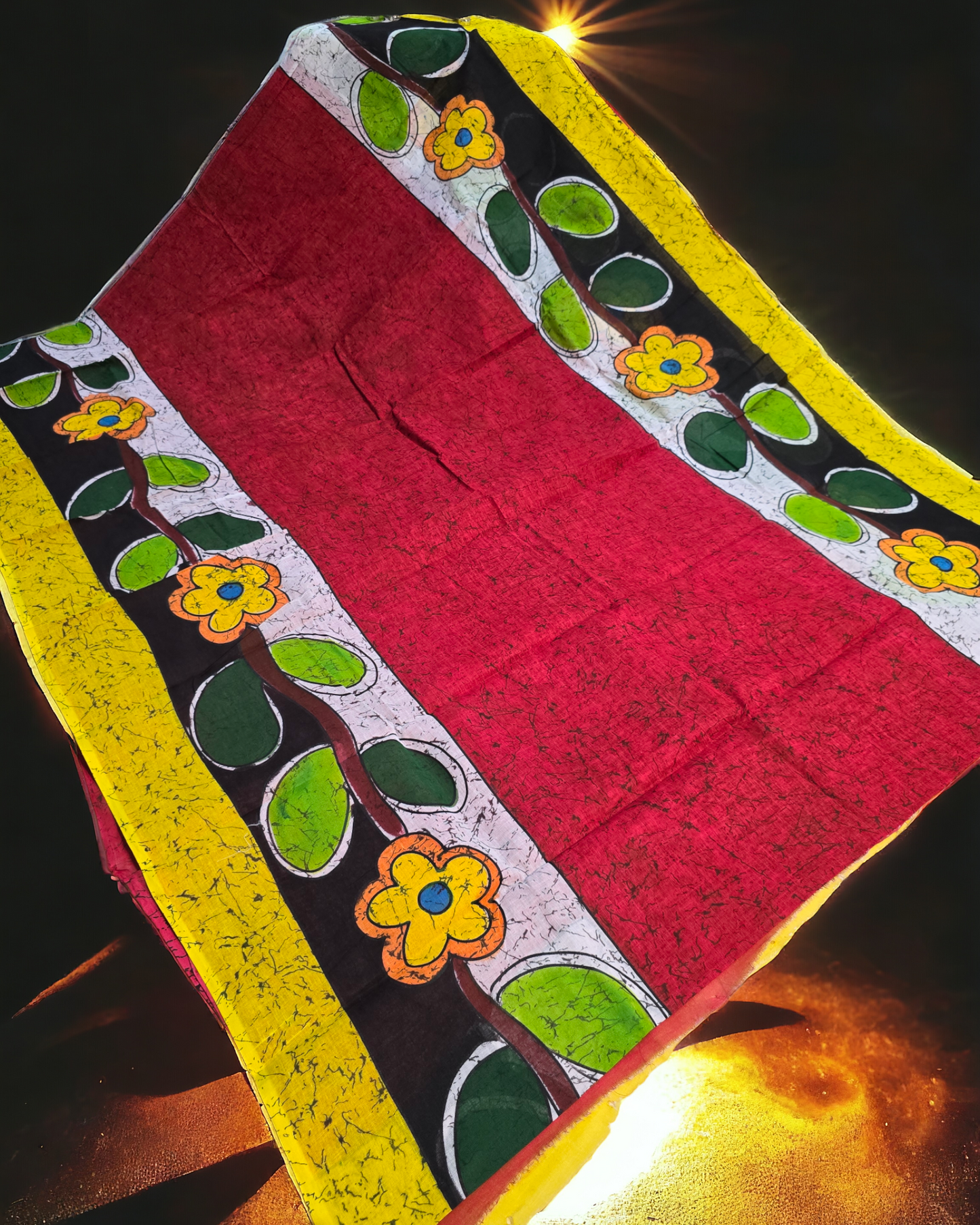 Red colour hand painted batik mulmul cotton saree .