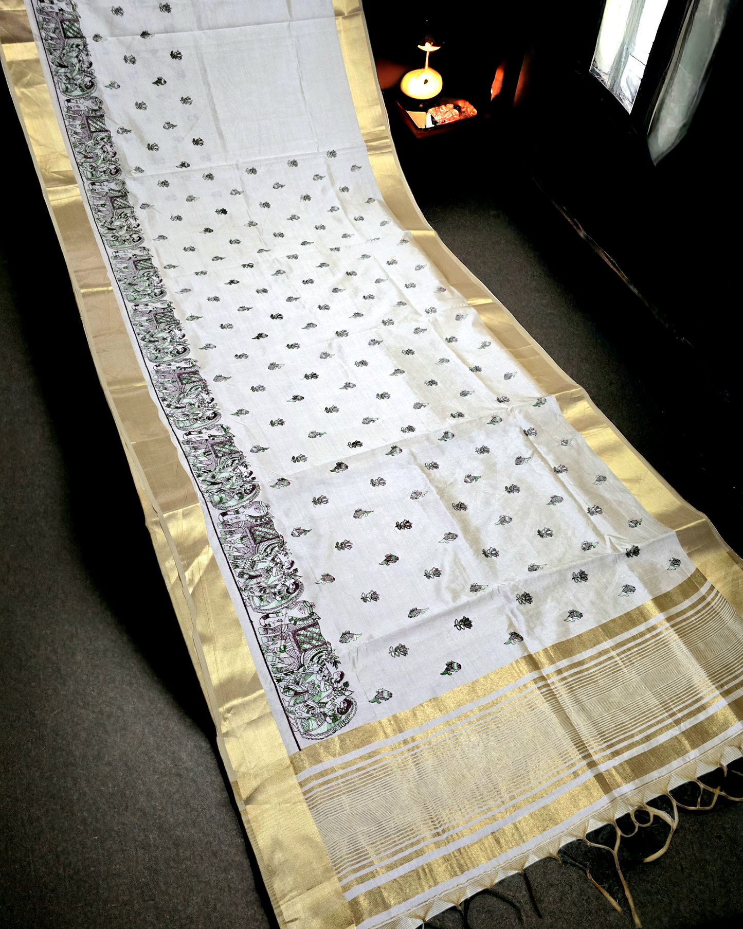 Off white semi moonga silk saree