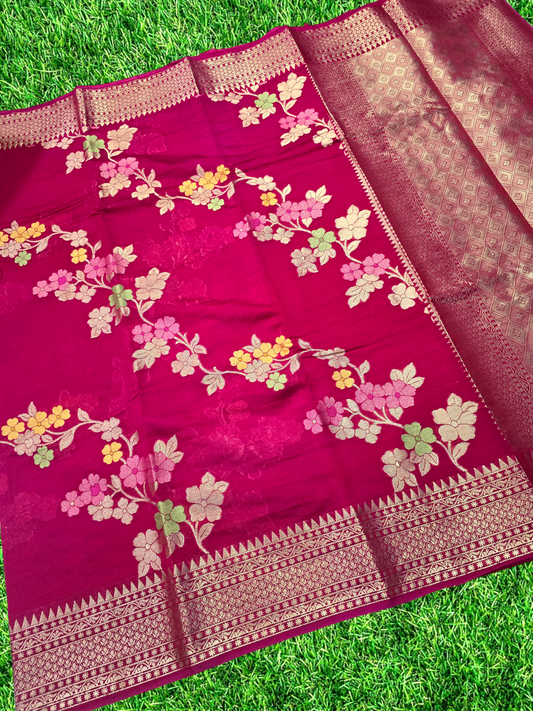 Pink banarsi khaddi georgette saree