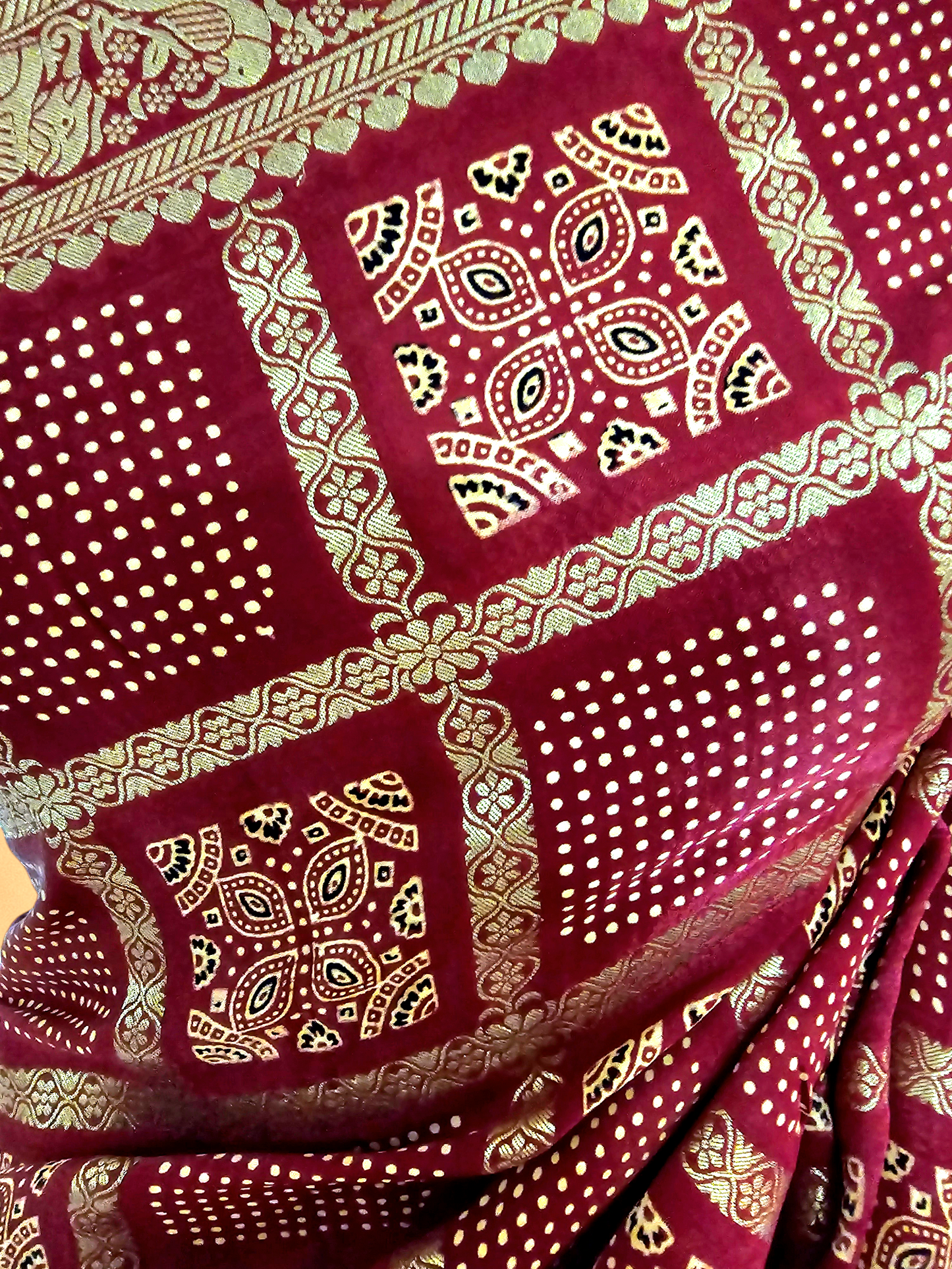 Red Modal Silk Ajrakh Gharchola Saree