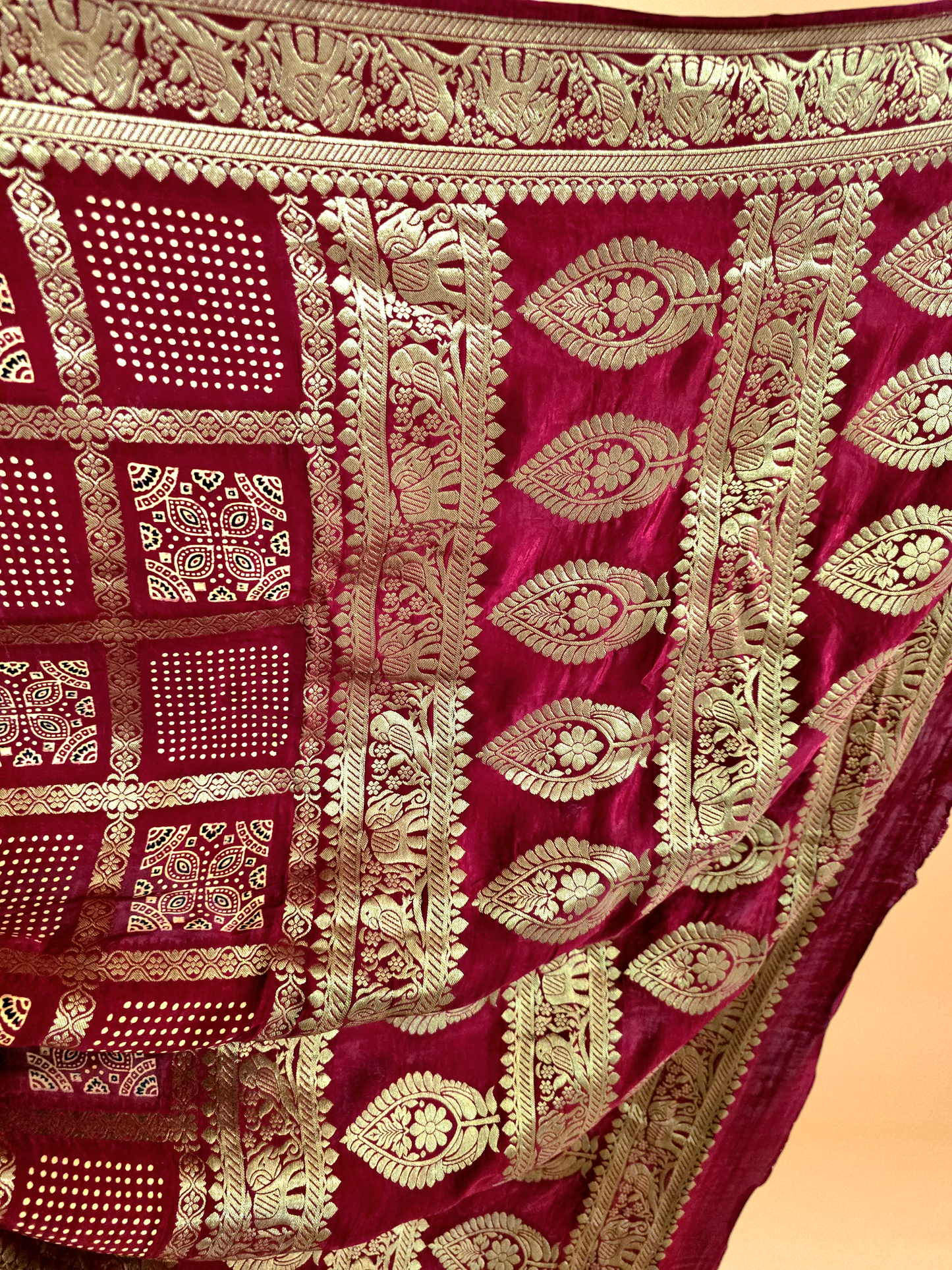 Red Modal Silk Ajrakh Gharchola Saree