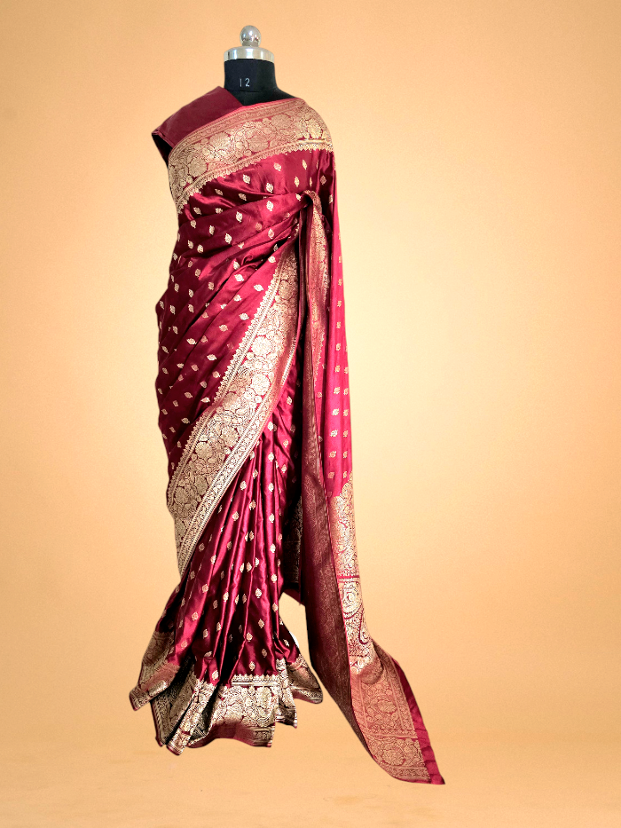 Maroon Mashroo Silk Banarsi Saree