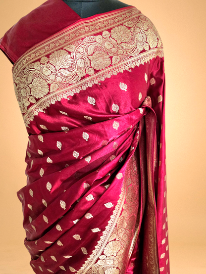 Maroon Mashroo Silk Banarsi Saree