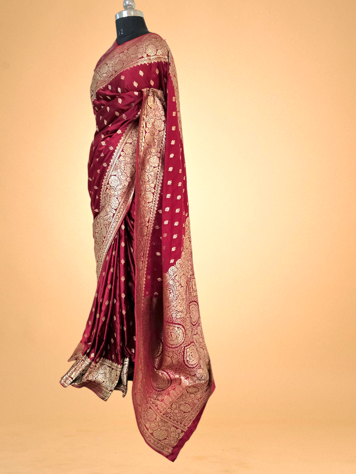 Maroon Mashroo Silk Banarsi Saree