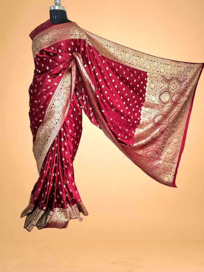 Maroon Mashroo Silk Banarsi Saree