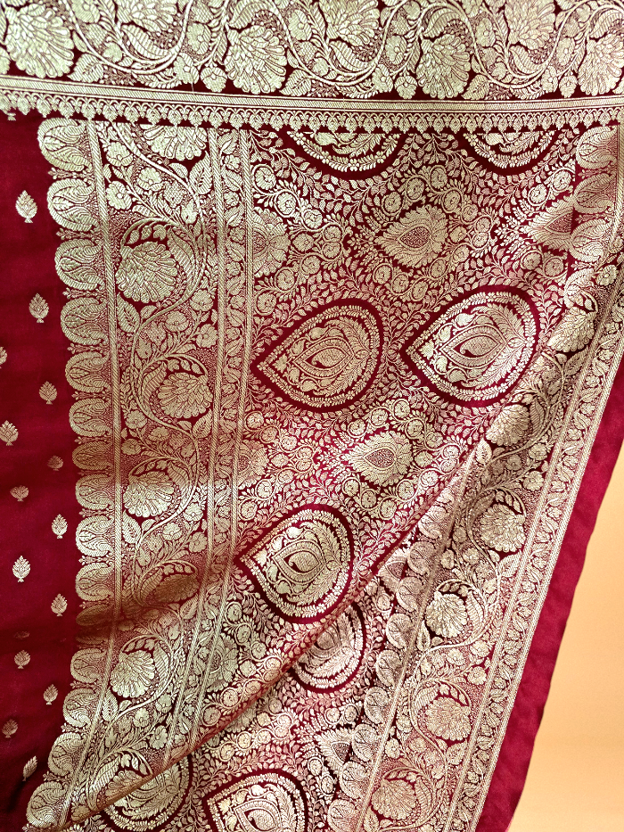 Maroon Mashroo Silk Banarsi Saree