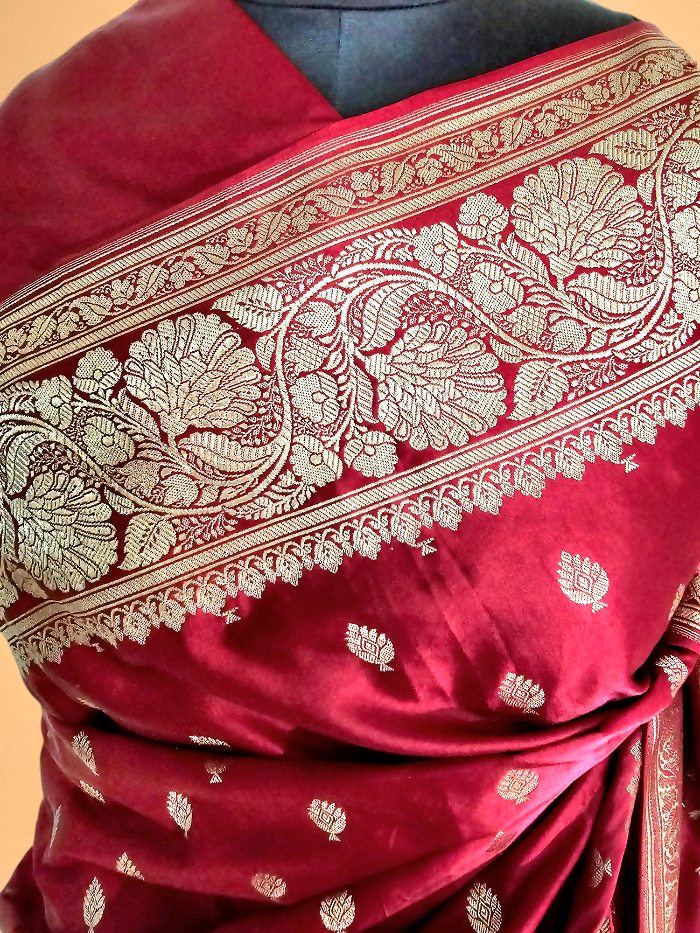 Maroon Mashroo Silk Banarsi Saree