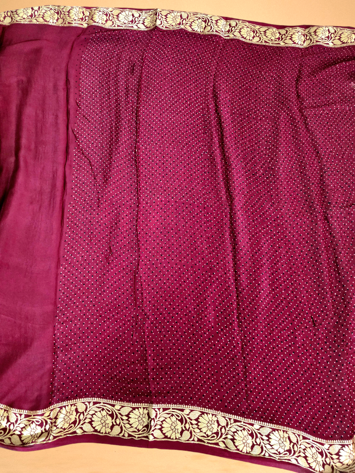 Maroon Modal Silk Ajrakh Gharchola Saree