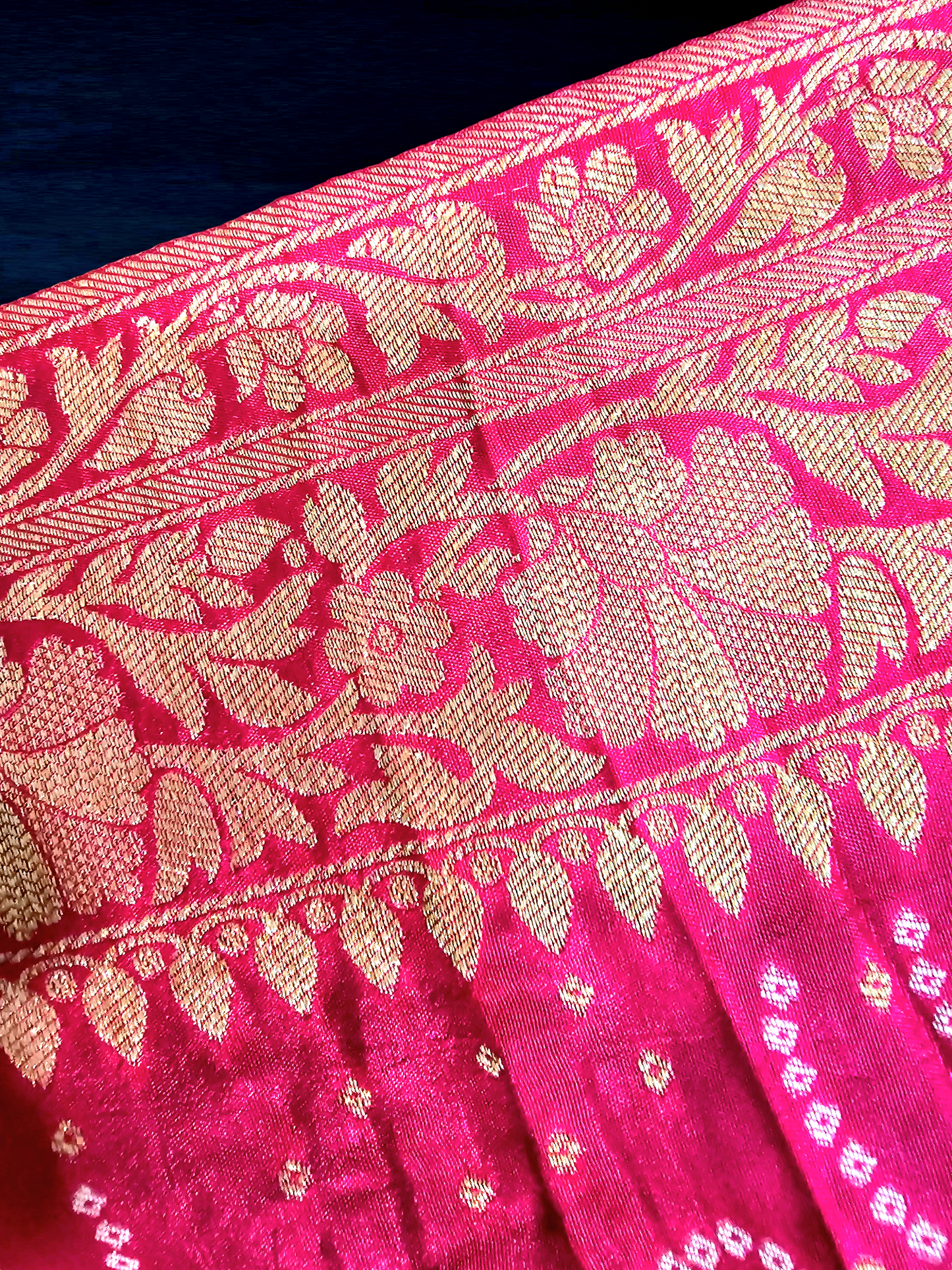 Yellow and Pink Crepe Georgette Bandhani Saree