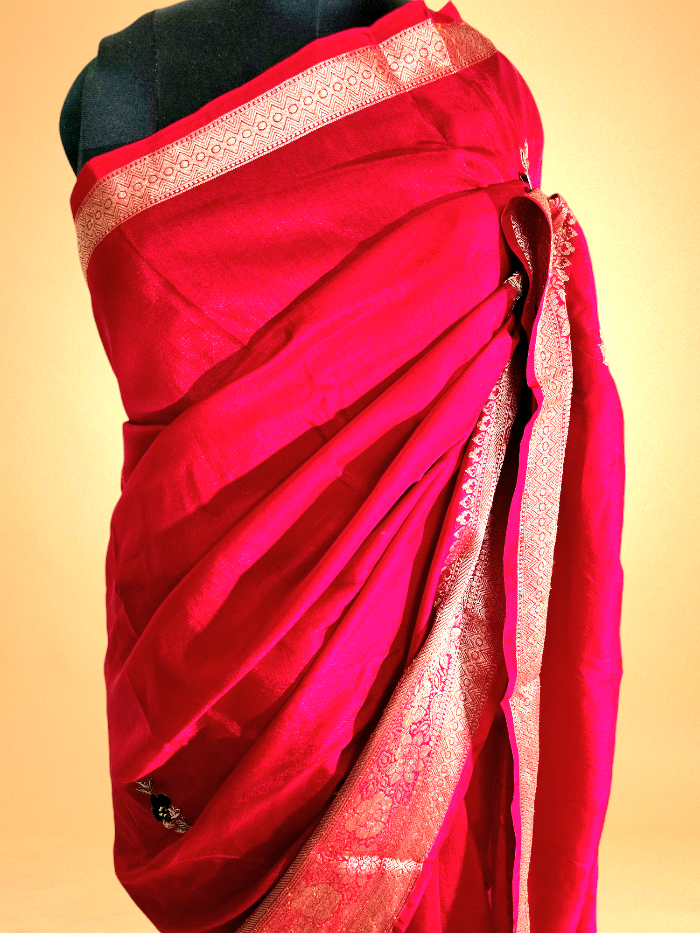 Red Pure Moonga Crepe Saree