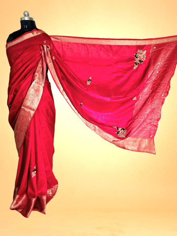 Red Pure Moonga Crepe Saree