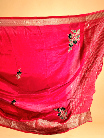 Red Pure Moonga Crepe Saree