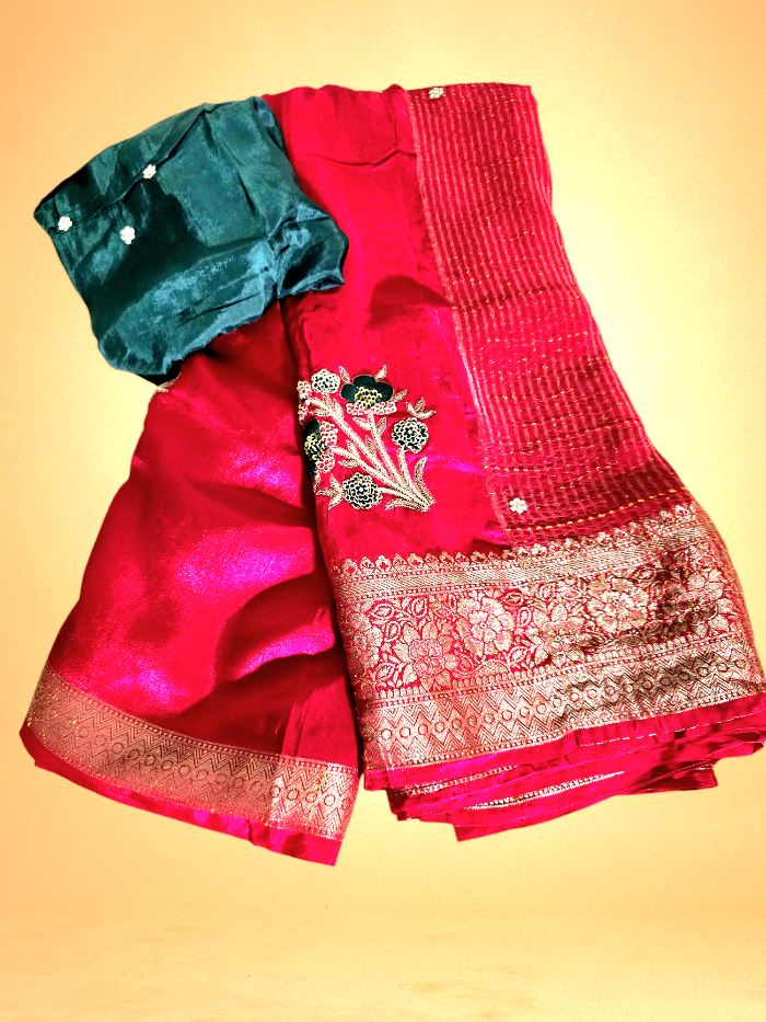 Red Pure Moonga Crepe Saree