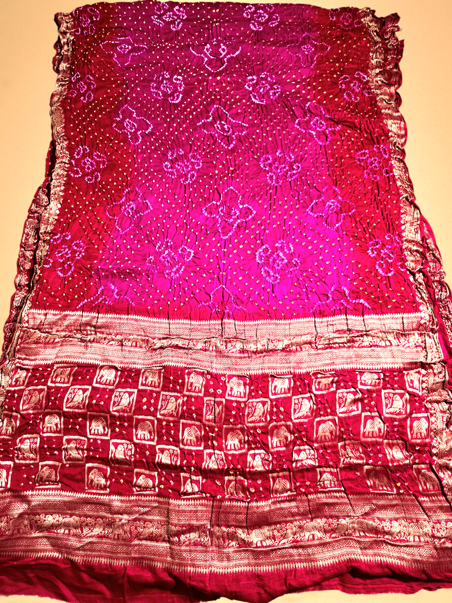 Red and Pink Pure Gajji Silk Bandhani  Saree.