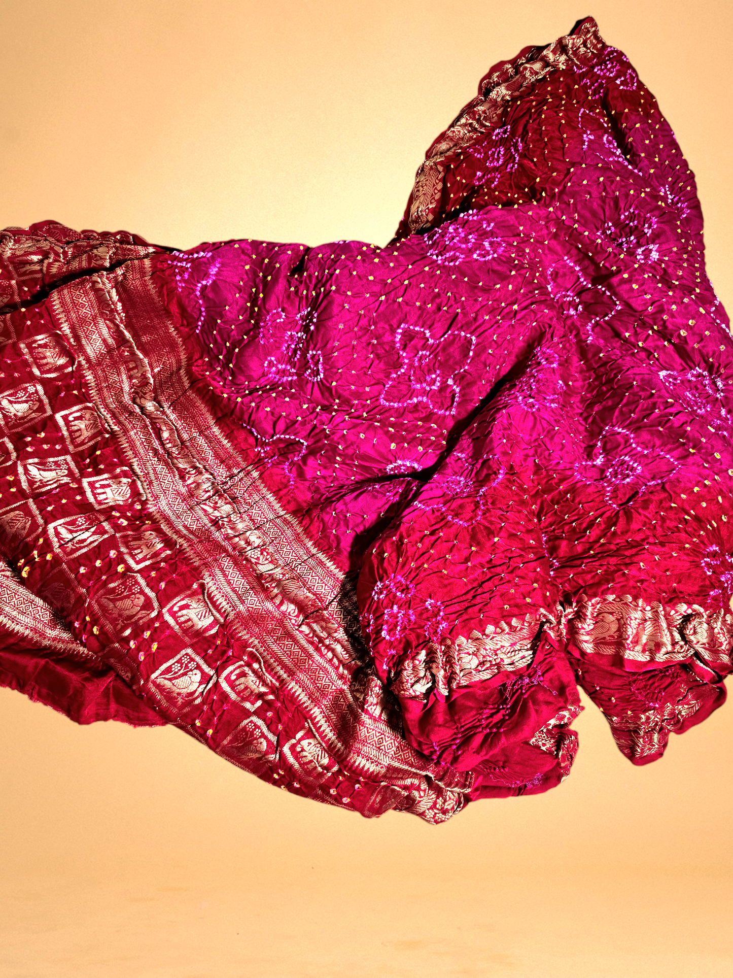 Red and Pink Pure Gajji Silk Bandhani  Saree.