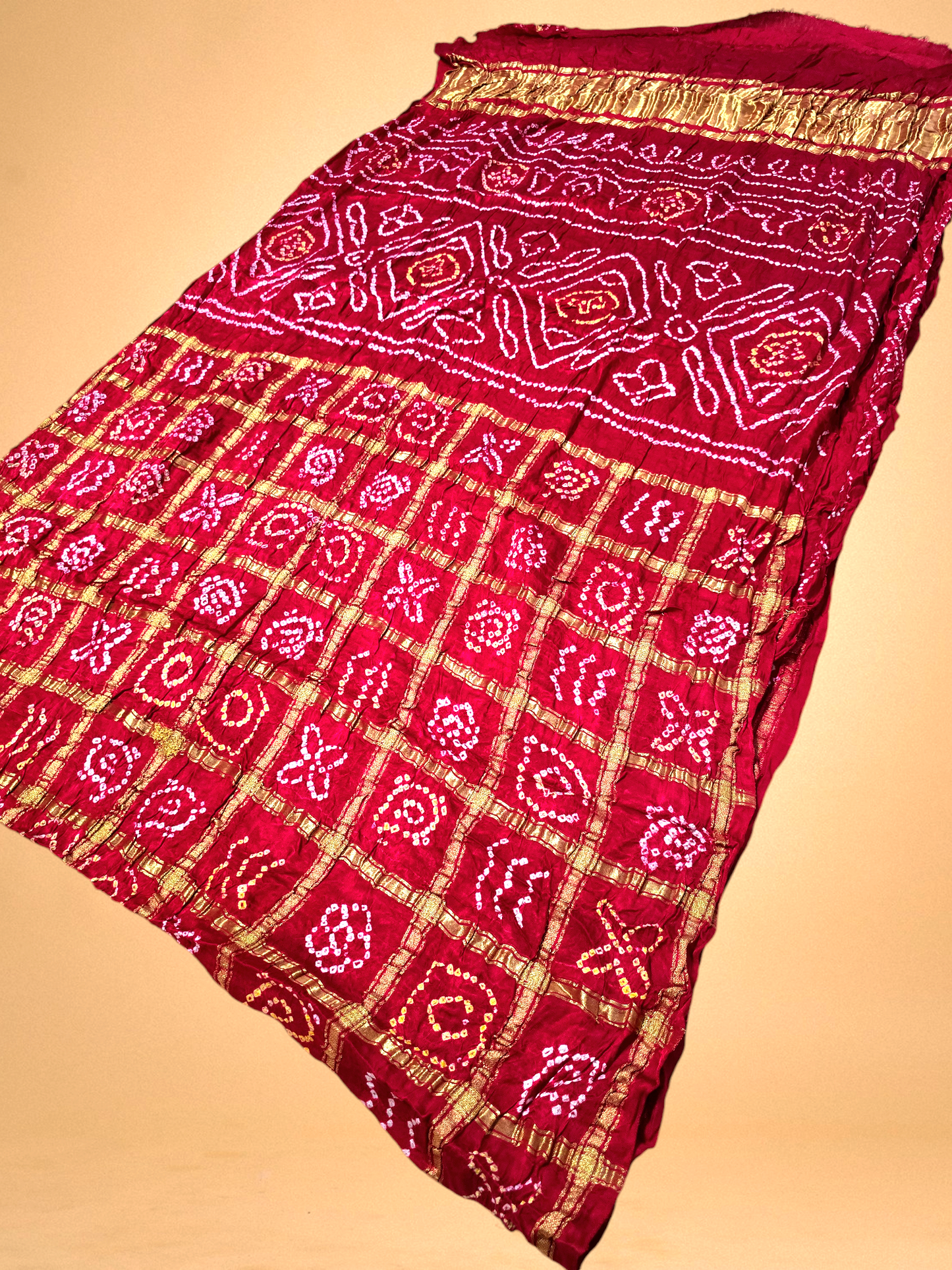 Red Pure Gajji Silk Bandhani Gharchola Saree