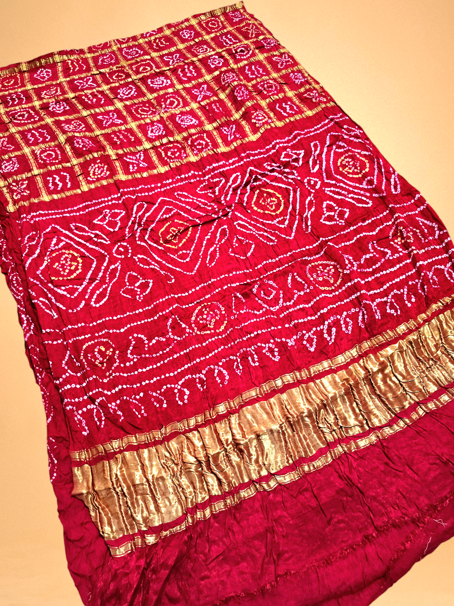 Red Pure Gajji Silk Bandhani Gharchola Saree