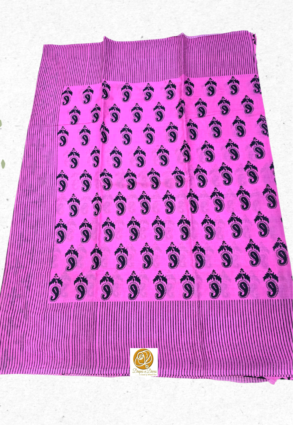 Pink Block Print Mulmul Cotton Saree